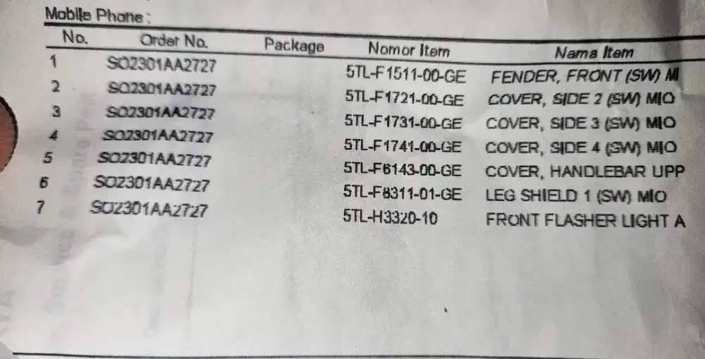 Jual body halus Mio Sporty 5TL warna putih