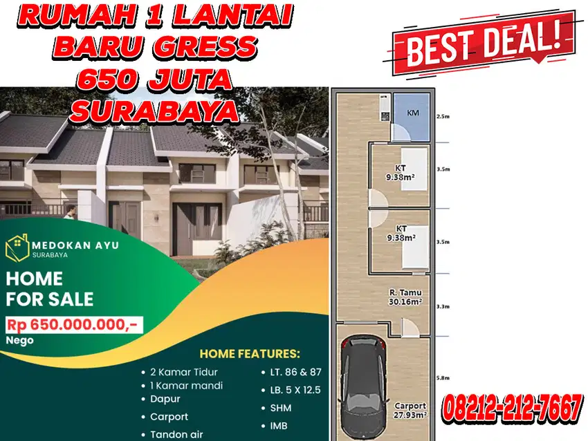 Rumah Baru 1 Lantai SHM dkt MERR OERR Medokan Ayu Rungkut Surabaya