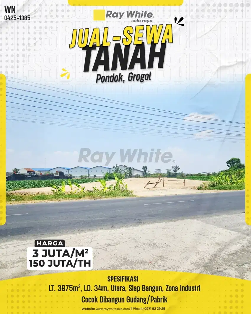 Tanah Strategsi Cocok dibangun Gudang di Pondok, Grogol, Sukoharjo