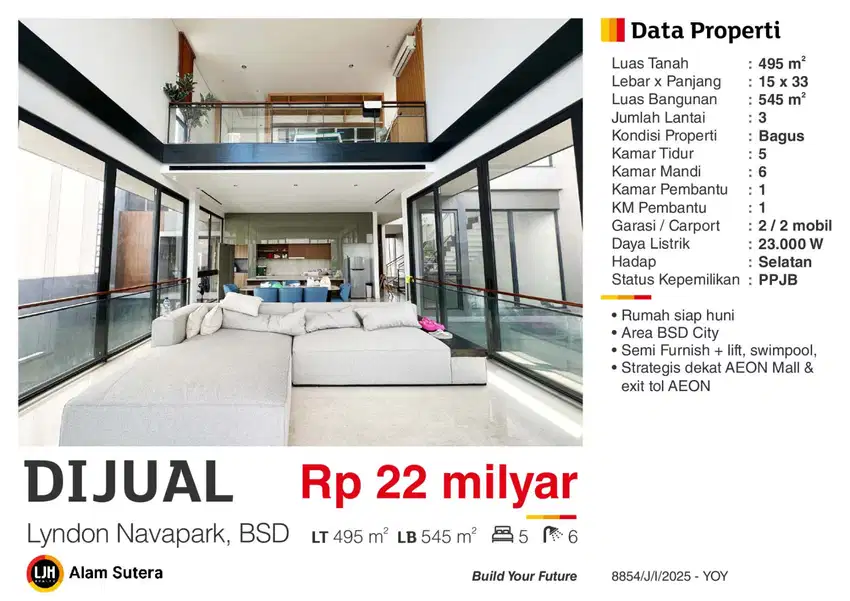 Dijual Rumah Mewah Lyndon Navapark dekat Aeon Mall di BSD City