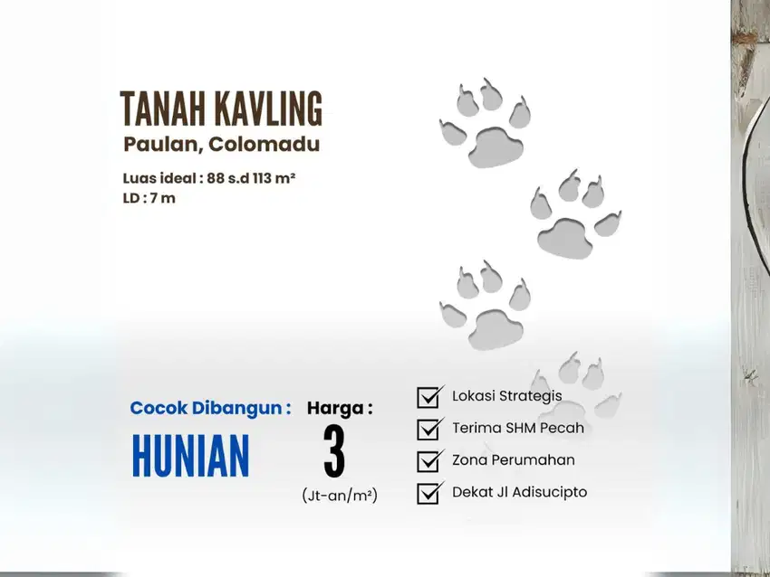 CICIL TANPA BUNGA. TANAH SHM 95 M2 DEKAT LOR IN HOTEL SOLO