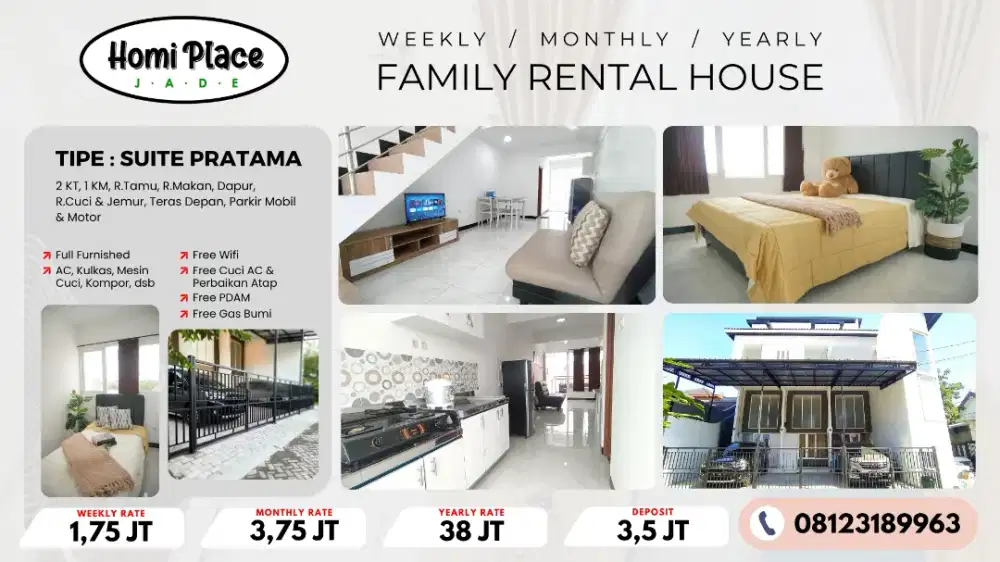 Rumah Condo Kontrak Bulanan / Tahunan. Full Furnish. Nyaman Bersih