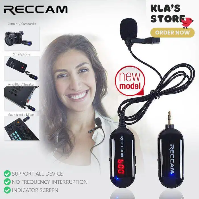 RECCAM Microphone Mic Clip On Wireless UHF PRANK VLOG untuk Smartphone