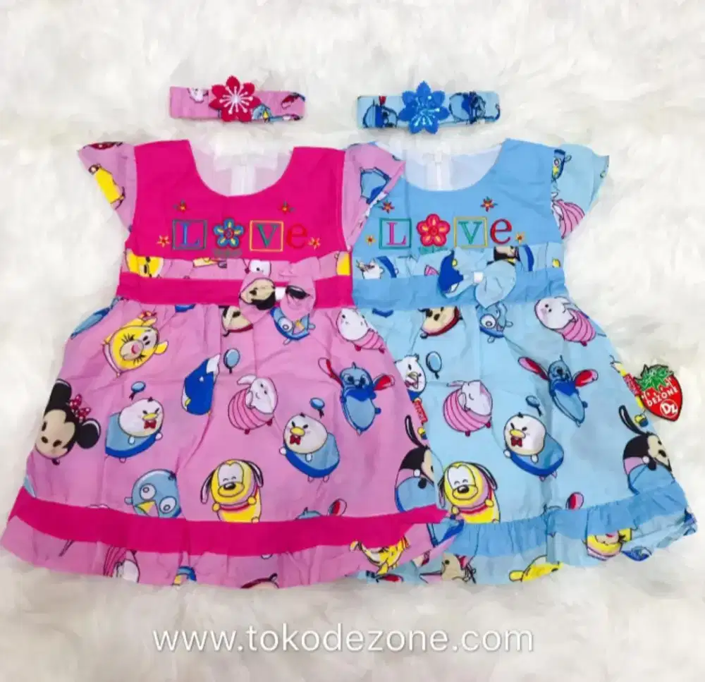 Dress Bayi usia 0-12 bln bahan katun + bando