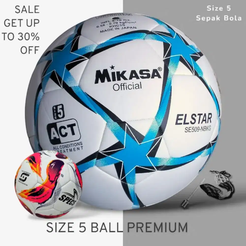 Bola sepak Spec dan Mikasa berkualitas