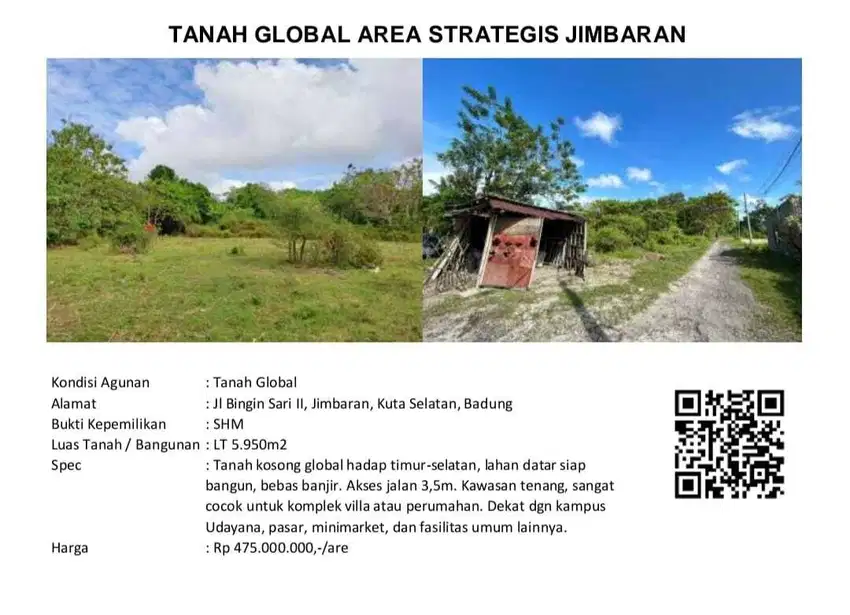 Tanah Luas Lokasi Strategis Di Jimbaran, Cocok Untuk Villa & Investasi