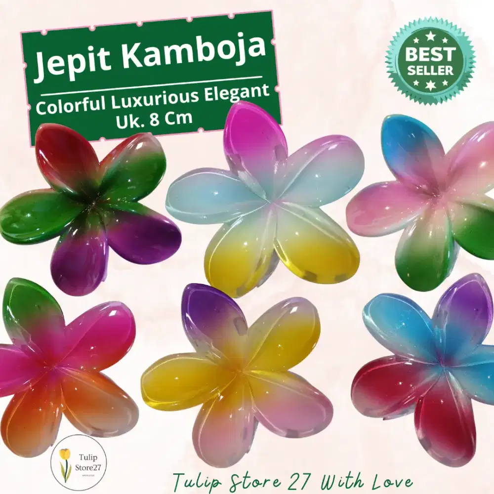 Jepit Rambut Kamboja Pelangi 8 Cm — Warna-Warni Mewah Elegan berkilau