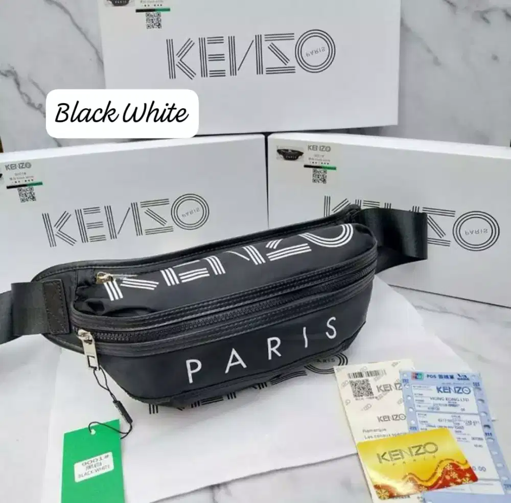 Tas Kenzo Waistbag Black White Fullset Box Dustbag