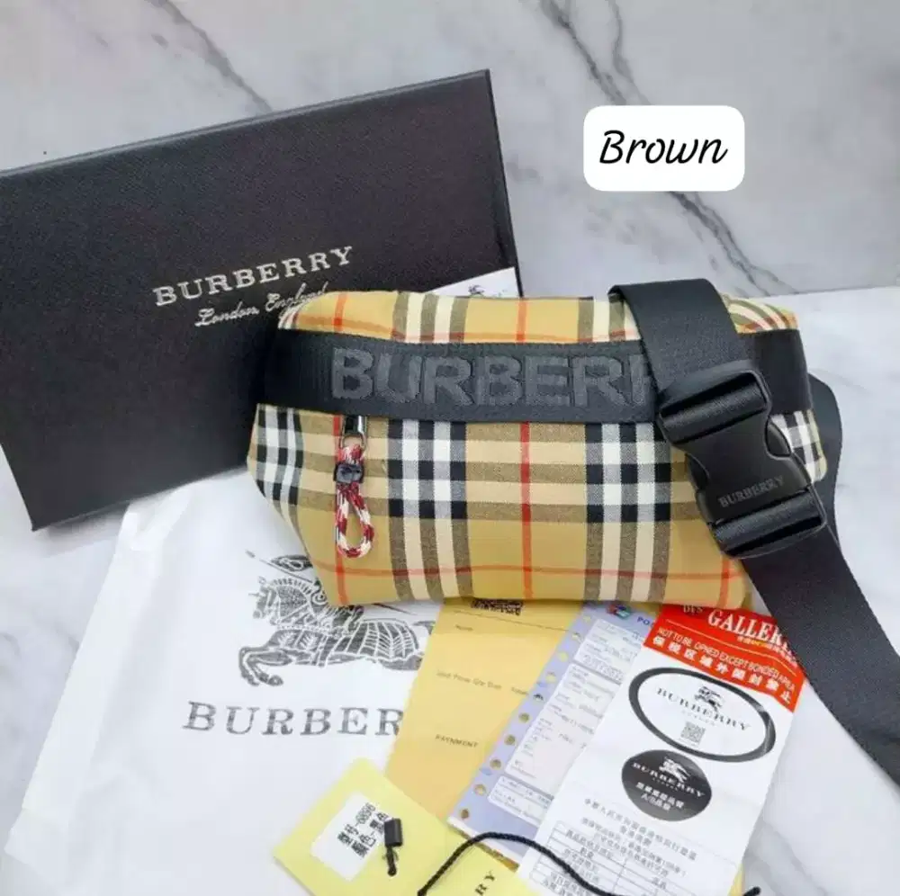 Tas Burberry Waistbag Brown Fullset Box Dustbag