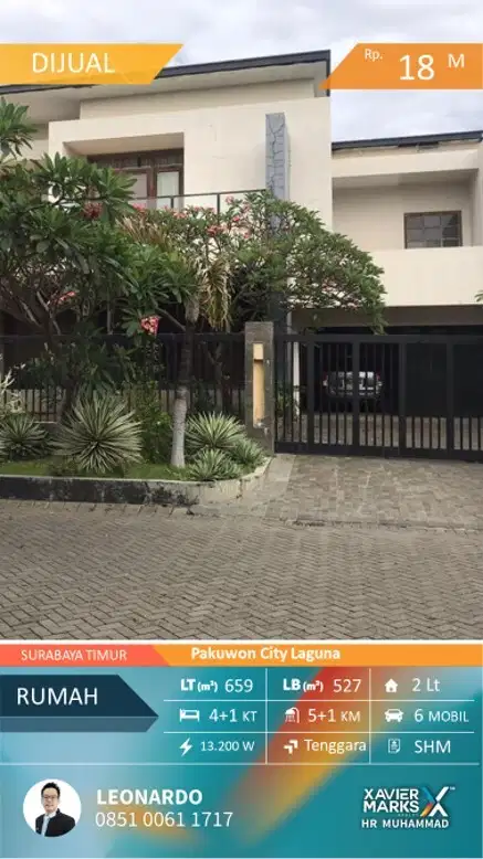 Rumah Pakuwon City Raya Laguna 660m2 dekat Sekolah Cita Hati, Sayang