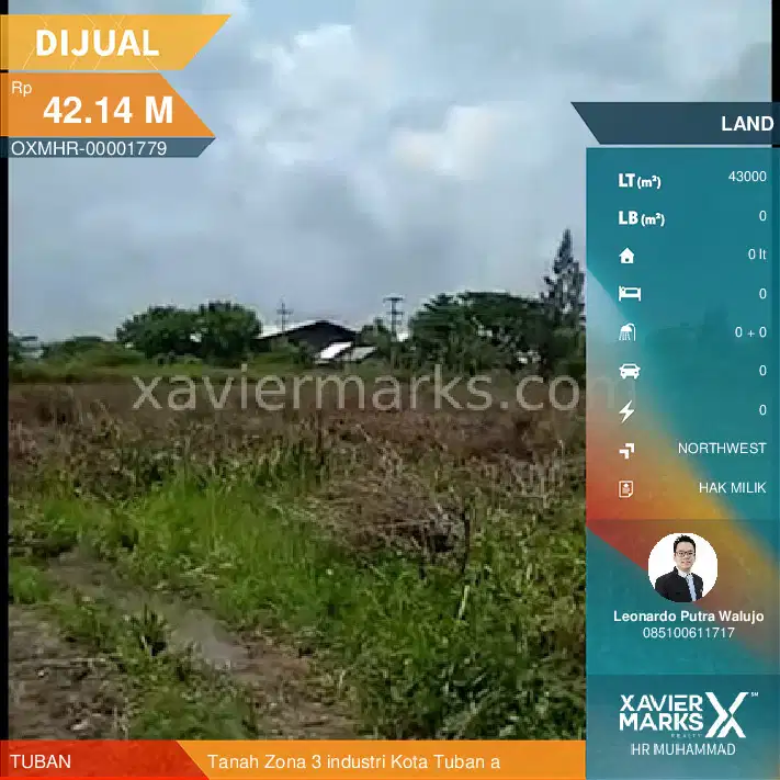 Tanah 4,3 hektar zona 3 industri di Tuban cocok Industri keramik,pupuk
