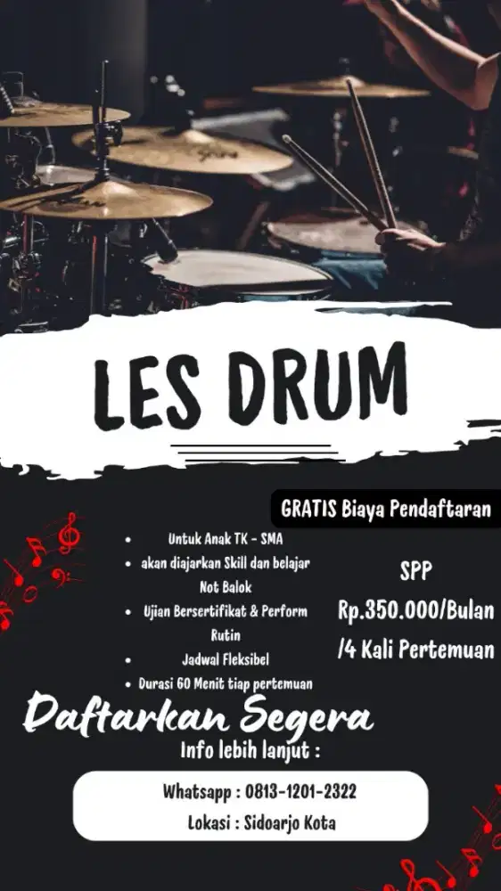 Kursus Musik Drum untuk anak anak hingga Dewasa