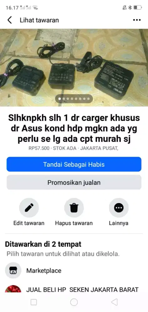 Slhkn plh slh 1 dr carger khusus Asus kond hdp mgkn ada yg perlu murah