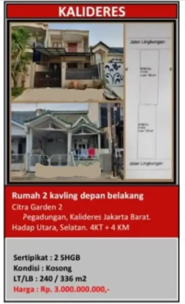 Dijual Rumah Gandeng 2 in 1 Depan & Belakang Citra Garden 2