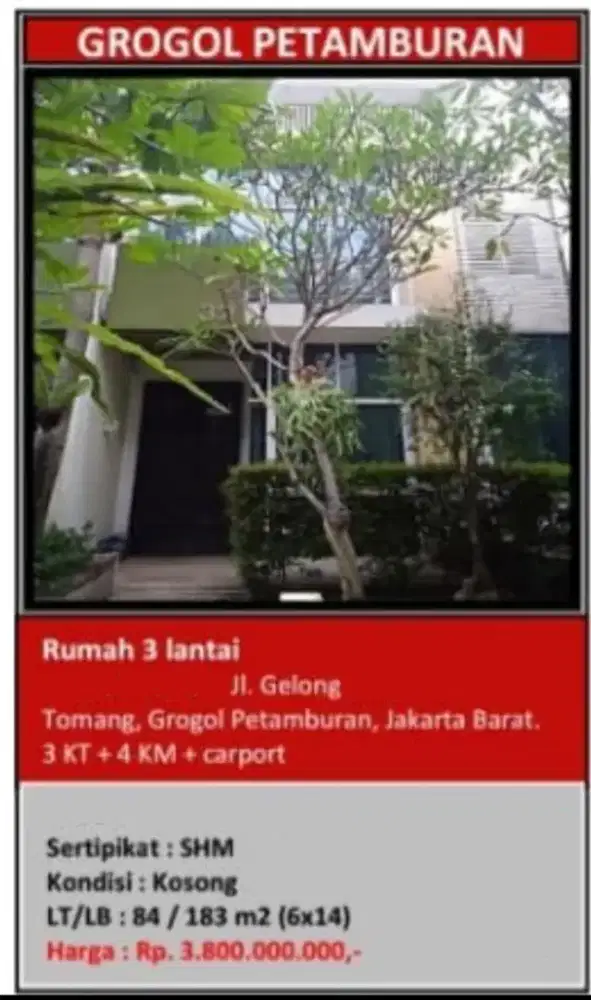Dijual Rumah Gelong Tomang