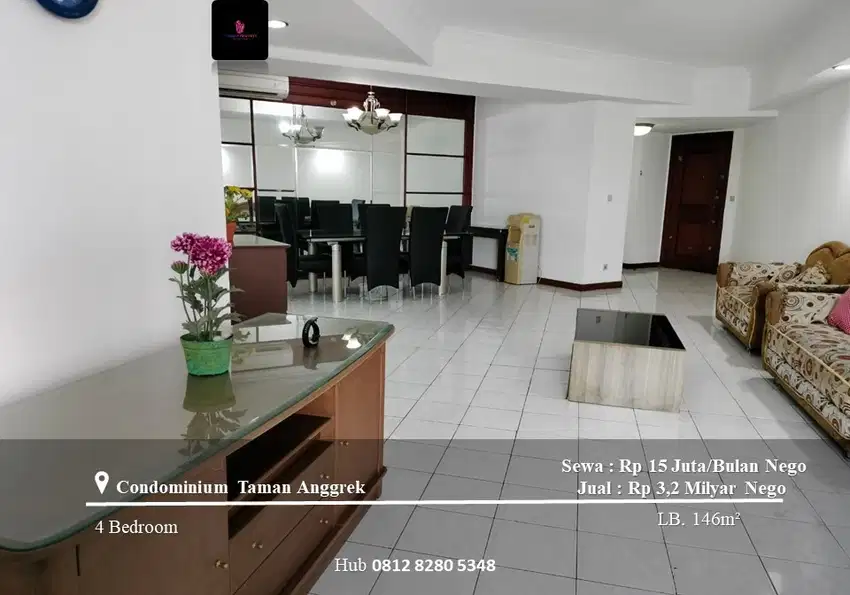 Dijual Condominium Taman Anggrek High FLoor 3BR+1 Full Furnished