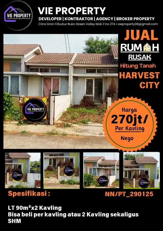 JUAL RUMAH HITUNG TANAH HARVEST 275JT NEGO