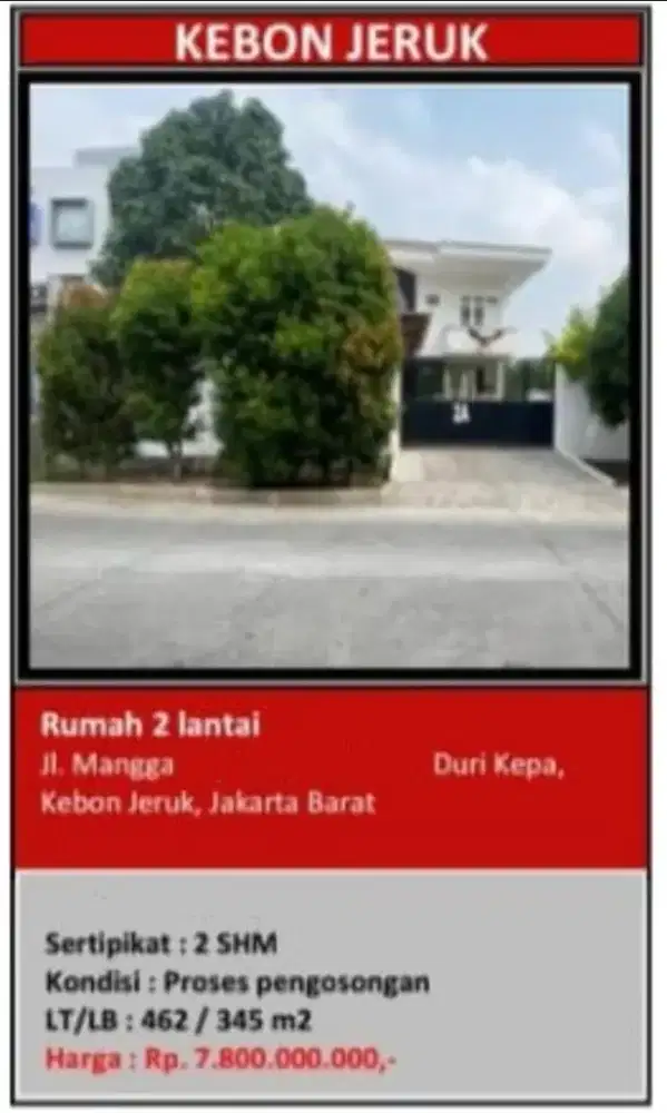 Dijual Rumah Jalan Mangga Duri Kepa Hook Selatan Timur