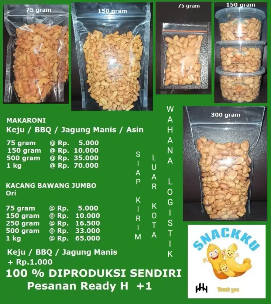 Makanan Ringan Snack Kacang Bawang Jumbo dan Makaroni Bantat