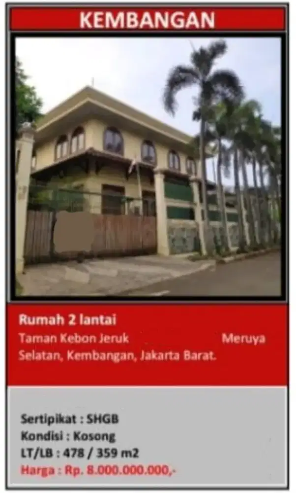Dijual Rumah Siap Huni Taman Kebon Jeruk