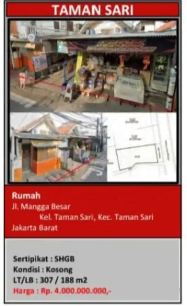 Dijual Rumah Mangga Besar Taman Sari