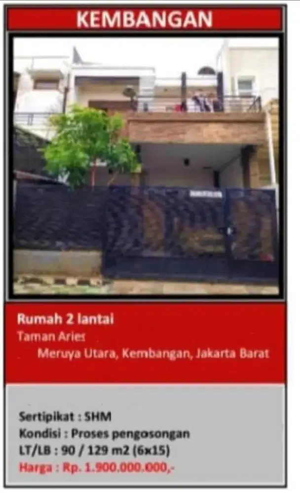 Dijual Rumah 2 Lantai Siap Huni Taman Aries