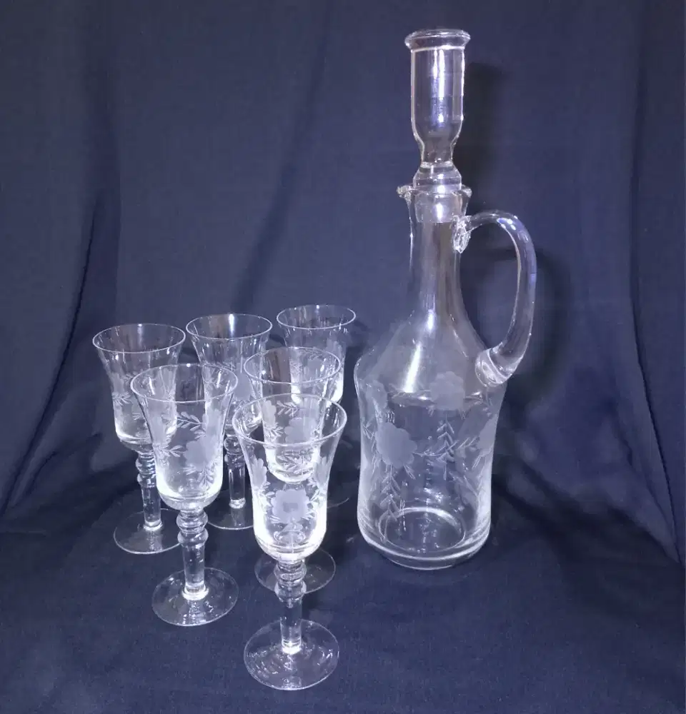 Dekanter/Botol Kristal Vintage dan 6 Gelas