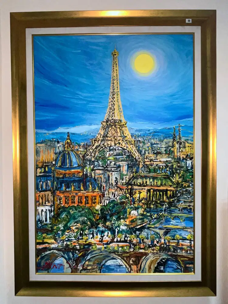 LUKISAN EIFFEL BESAR CAT AKRILIK TIMBUL