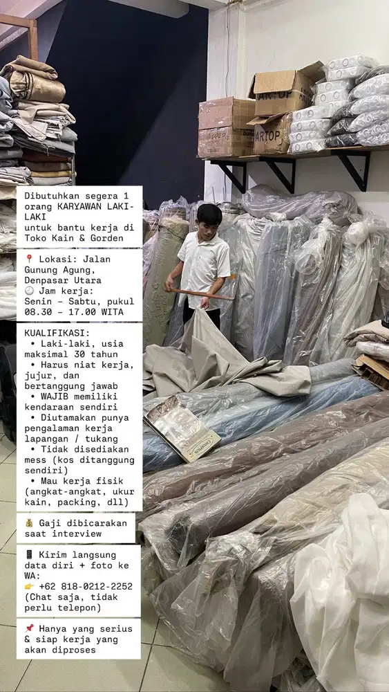 DIBUTUHKAN KARYAWAN UNTUK TOKO KAIN