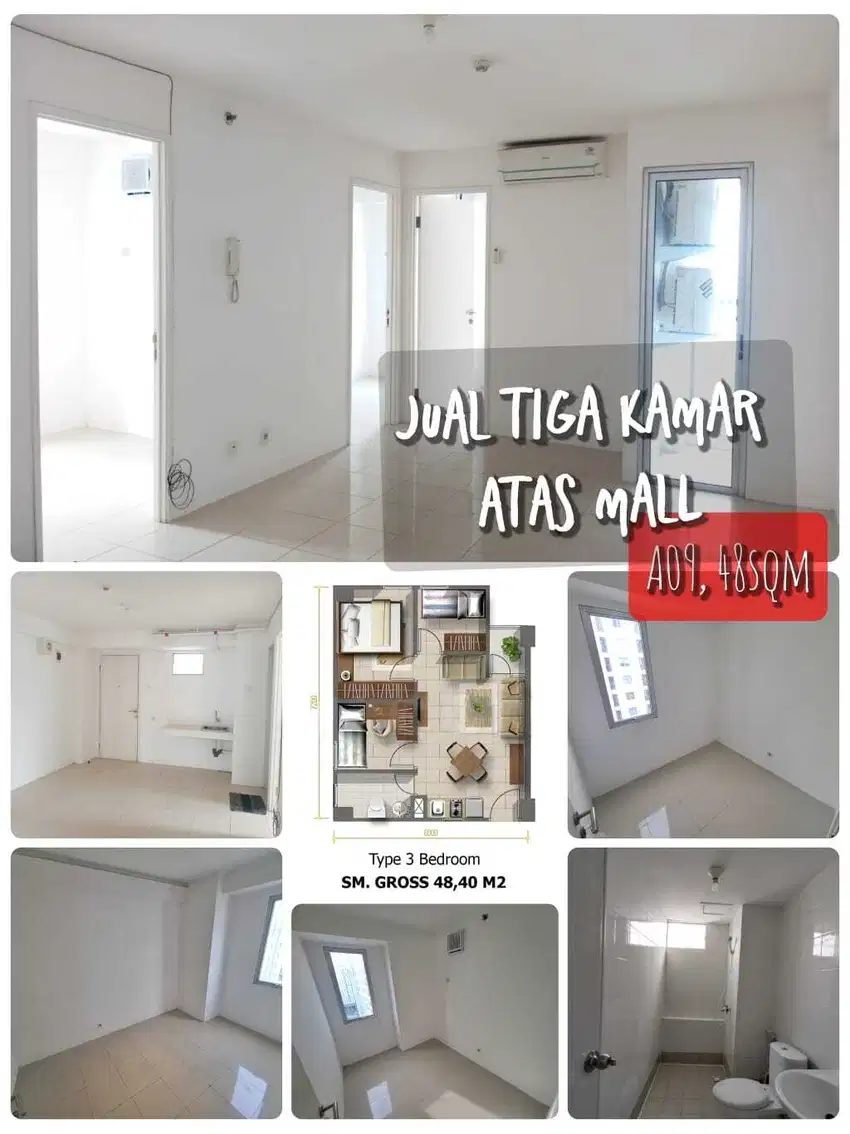 Jual 3BR kosongan atas mall apartment Bassura City