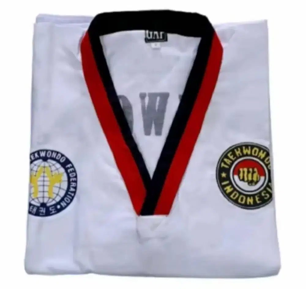 BAJU TAEKWONDO ANAK ANAK KERAH MERAH HITAM