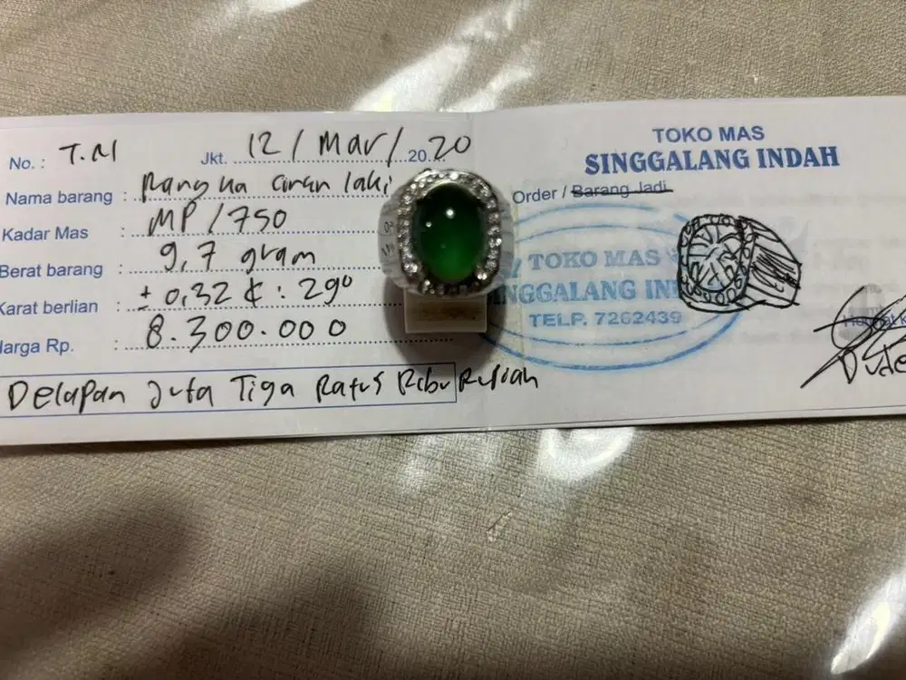 Cincin pria emas putih berlian & batu bacan