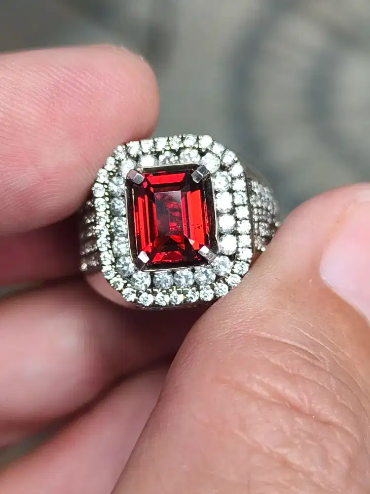 Cincin batu malaya garnet 2.66 CRAT ring perak micro memo CGL