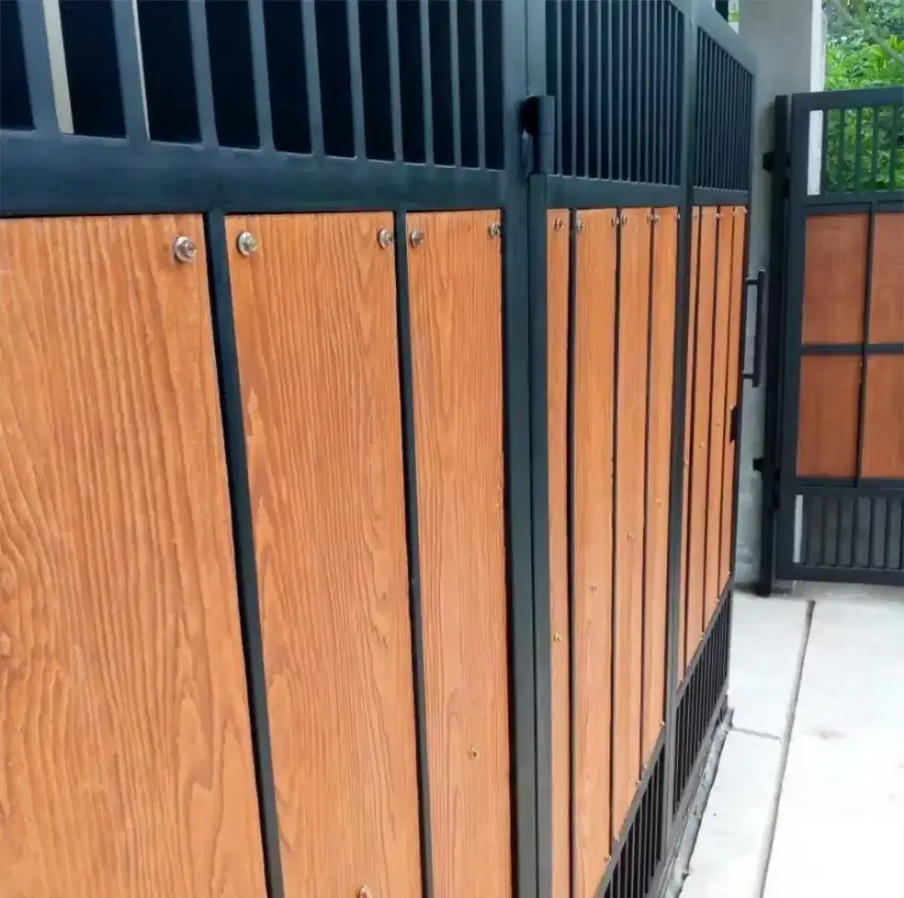 Pagar Rumah Sliding Lipat Motif GRC Kayu, Pagar Rumah Minimalis