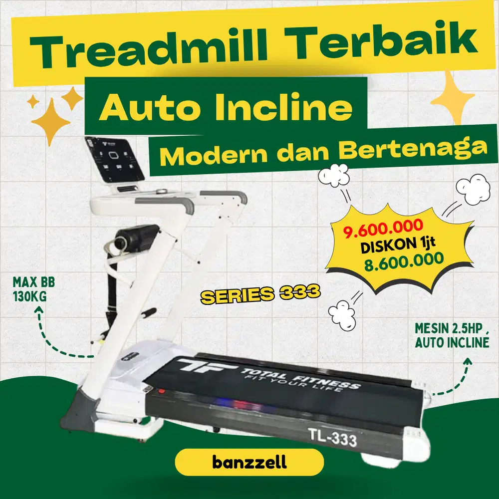 TREADMILL ELEKTRIK RUMAHAN TL 333 2.5HP AUTO INCLINE