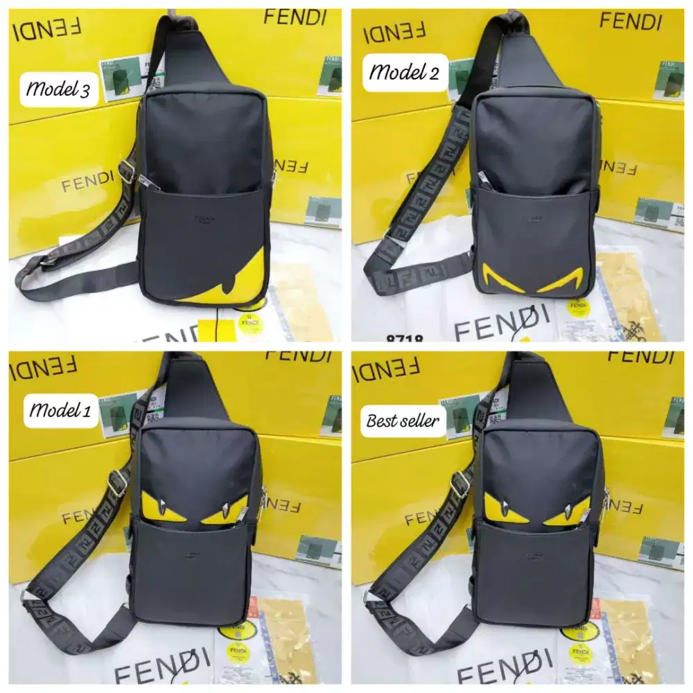 Tas slingbag bodybag pria fendi monster fullset box