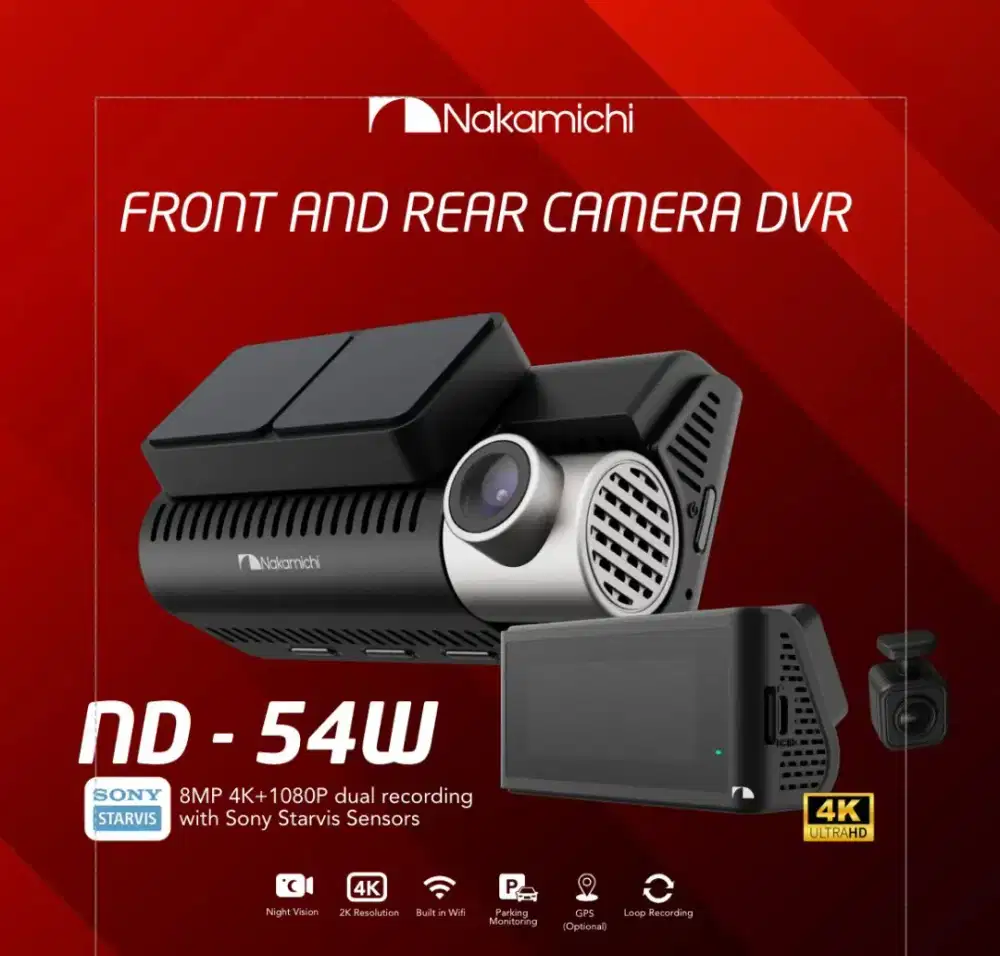 Kamera DVR Nakamichi 4K Depan Belakang, Wifi