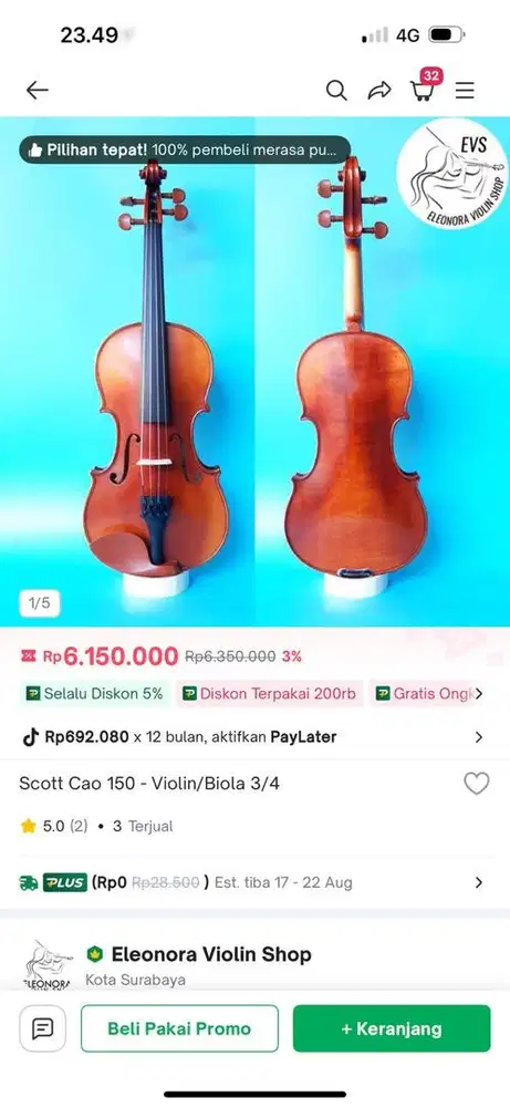 Biola Scott Cao 150 violin 3/4