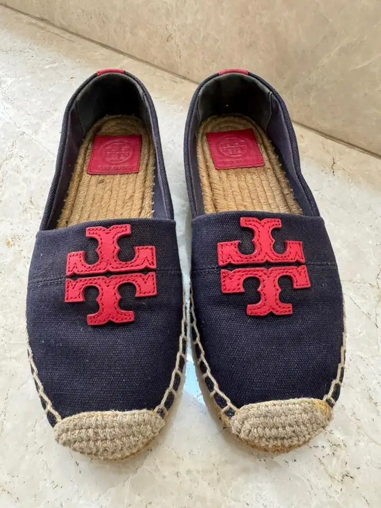 Original Tory Burch Weston Flat Espadrille Canvas and Calf Leather