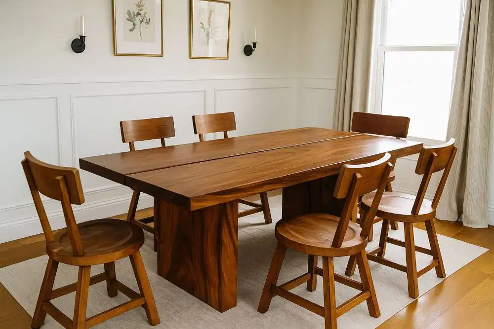 Set Meja Makan Trembesi 6 Kursi Dudukan Bulat