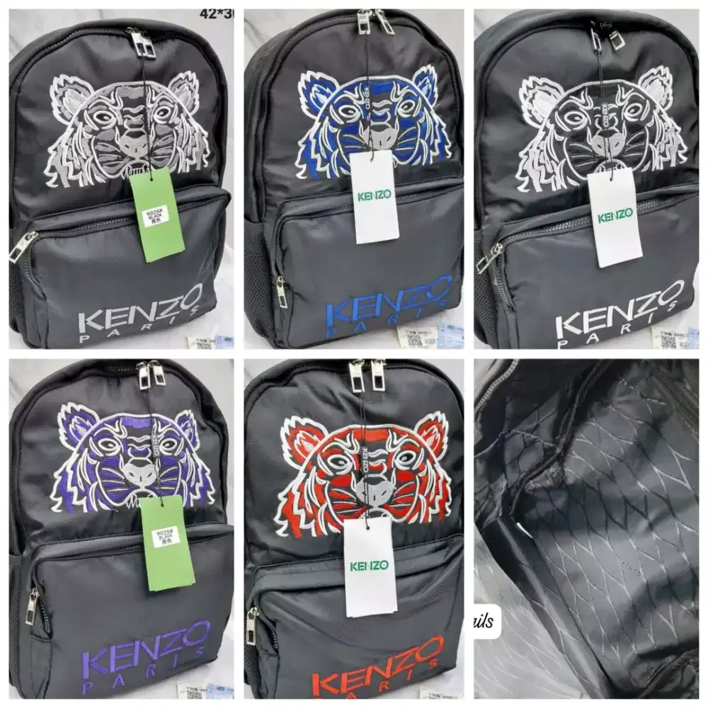Tas ransel backpack kenzo black leather details ready 5warna