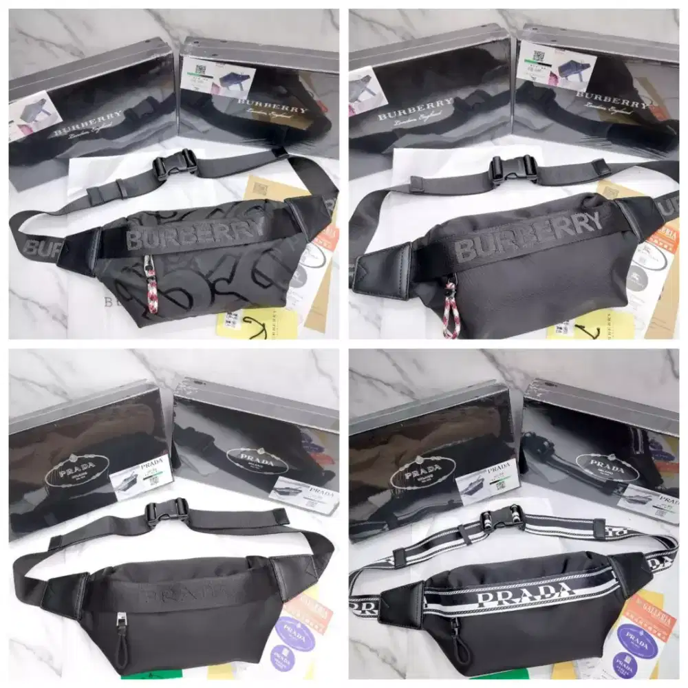 Tas Prada Burberry Waistbag Bumbag Pria Fullset Box Dustbag