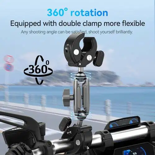 TELESIN Dual Clamp Mount 360 Degree for GoPro Max Insta360 Motorcycle
