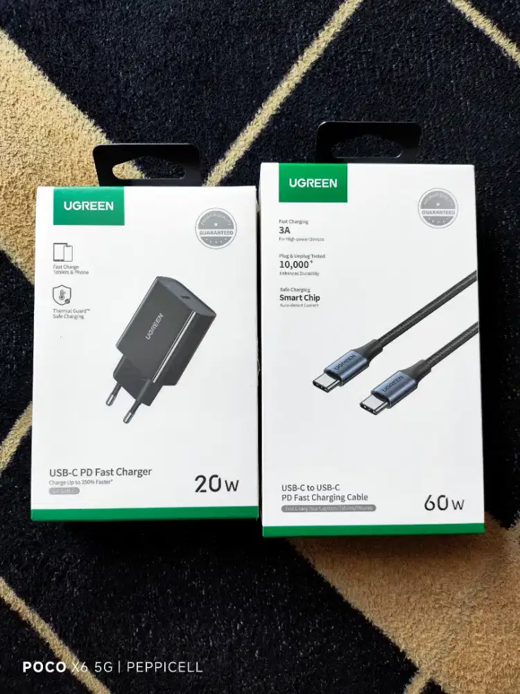 Charger iphone 15 & 16 Ugreen + Kabel USB C to C Nylon Black