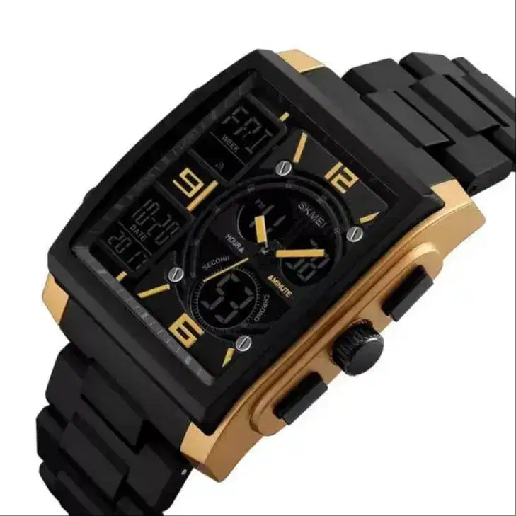 Jam tangan square persegi digital dual time original ab1274 gold versi