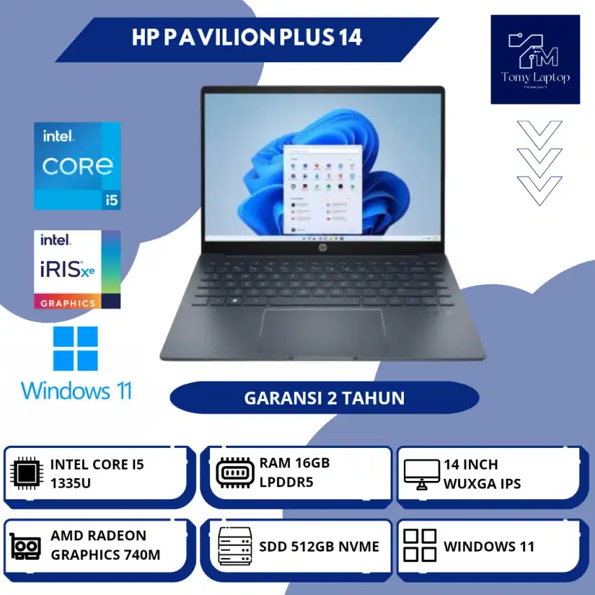 HP PAVILION PLUS 14 CORE I5 INTEL IRIS XE RAM 16GB LPDDR5 SSD 512GB