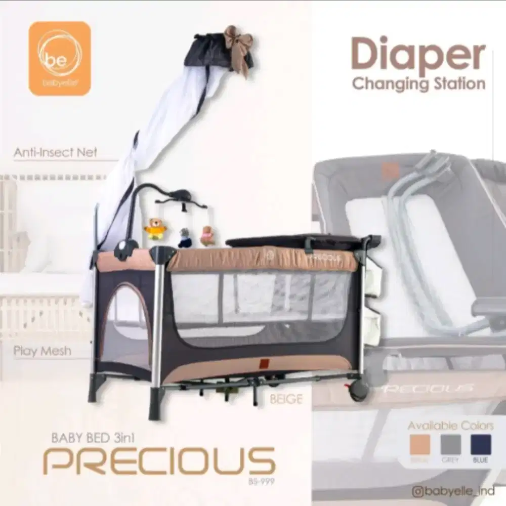 babyelle precious box 999 XLR Baby bed 3in1 warna beige