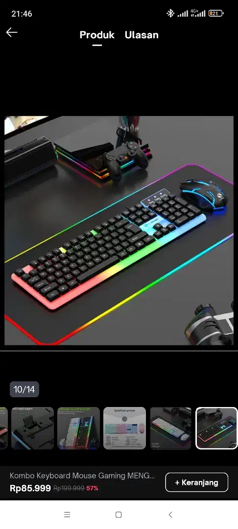 Sepaket Keyboard Mouse Gaming dengan Lampu RGB