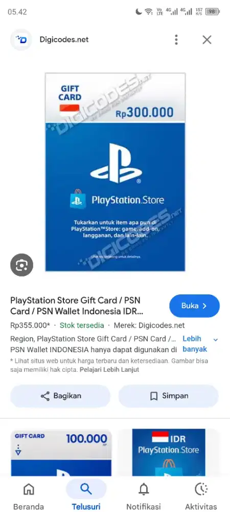 PLAYSTATION GIFT CARD JUAL MURAH