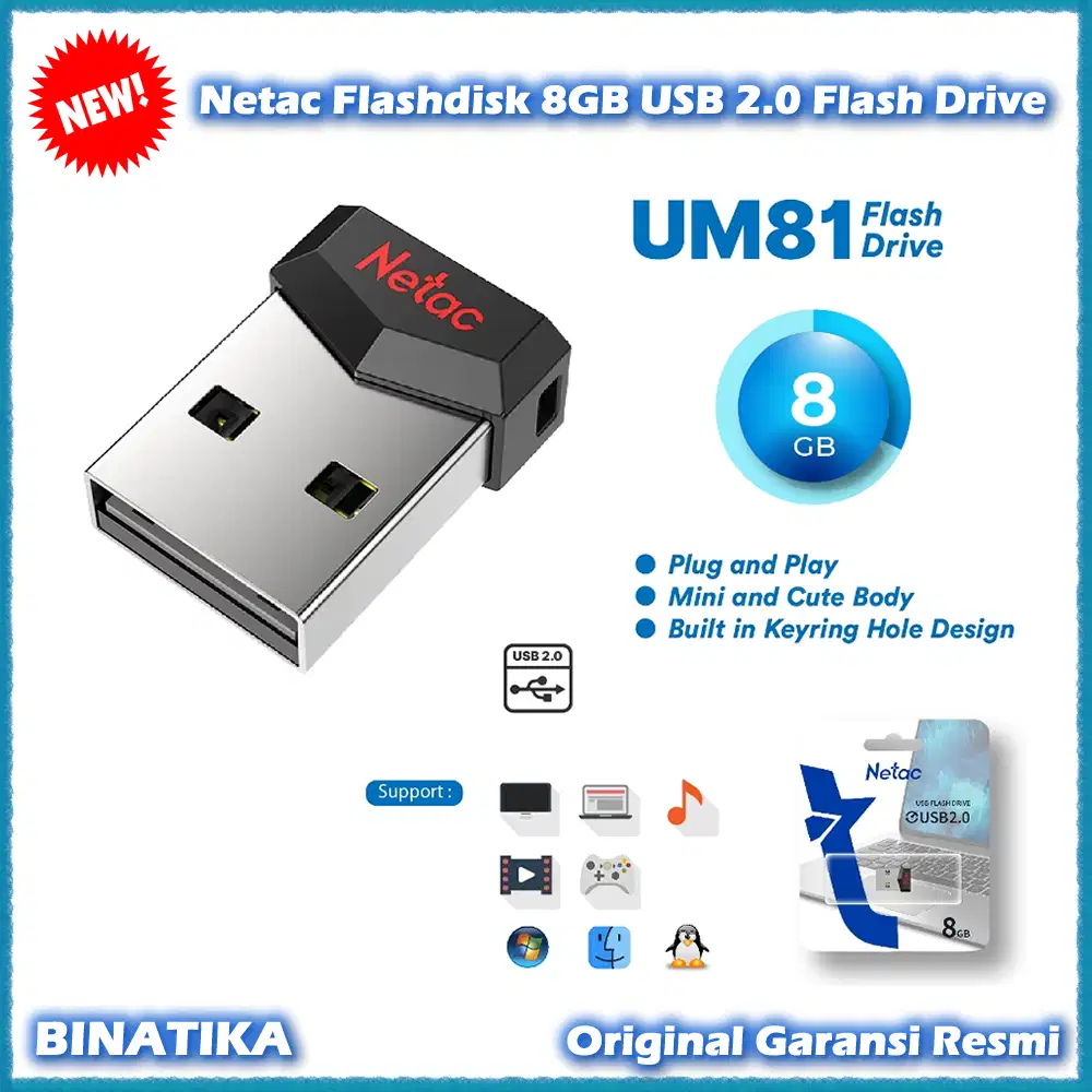 Netac Flashdisk 8GB USB 2.0 FlashDrive All Type Original Garansi Resmi